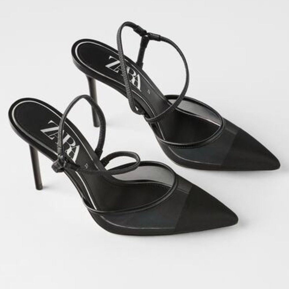 Zara Black Mesh Slingback Heels